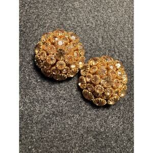 Judy Lee Rhinestone Clip On Earrings Champagne Light Brown